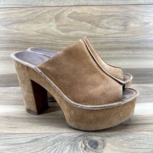 Michael Kors Collection 6.5 EU 36.5 Tan Suede Platform Chunky Peep Toe Heels